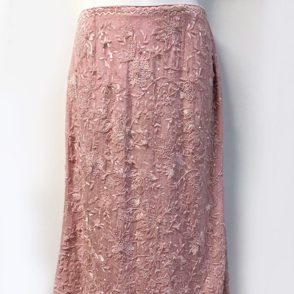 Escada Vintage Heavily Beaded Slimming Pink Skirt Size EU 36 Wedding Party Ready